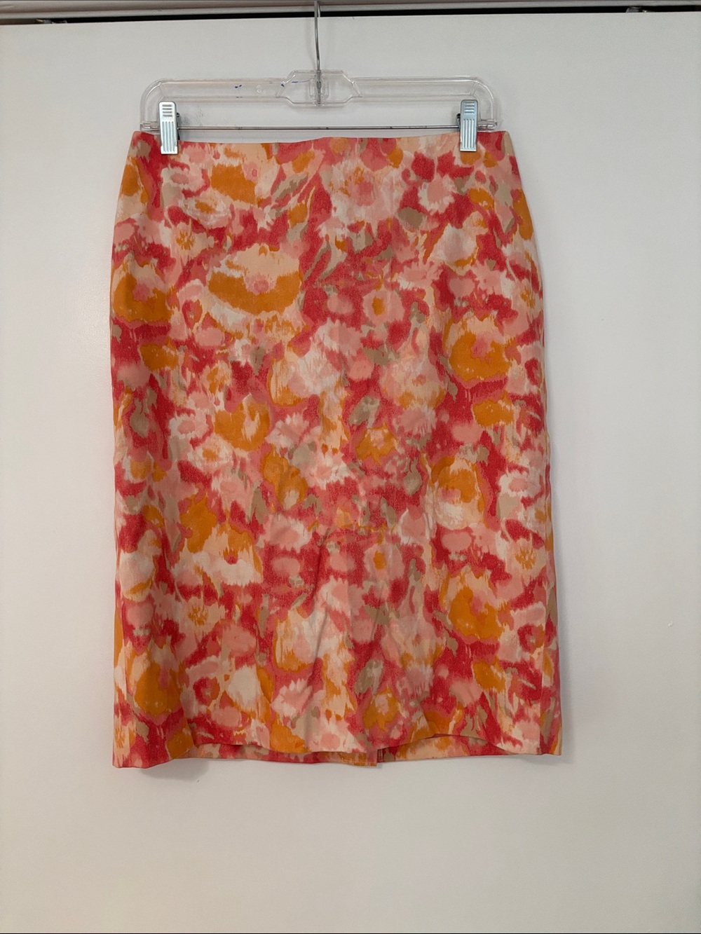 Talbots Pink & Orange Watercolor Floral Pencil Skirt